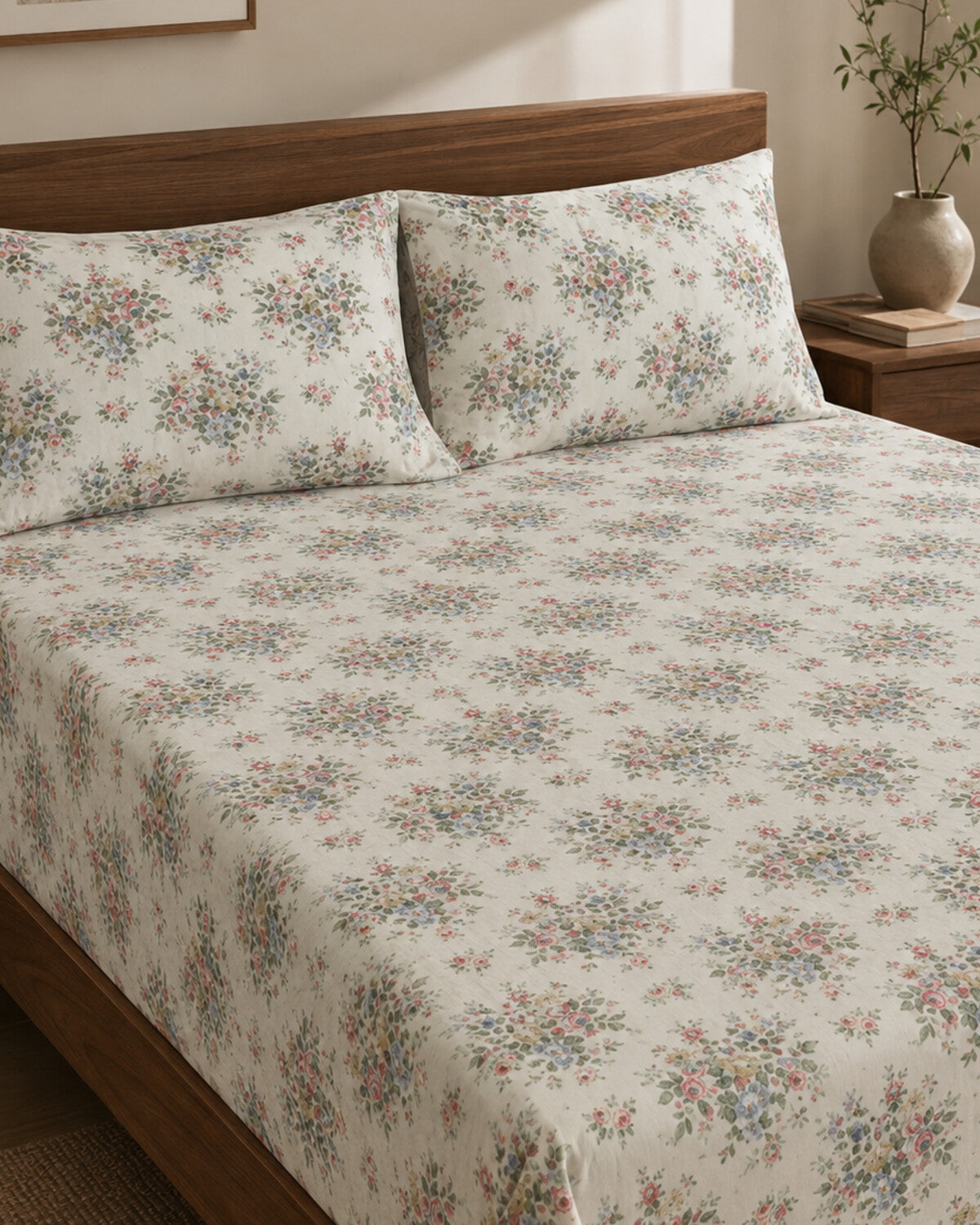 Ivory Bouquet Cotton Bedsheet Set – 3 Piece – room view