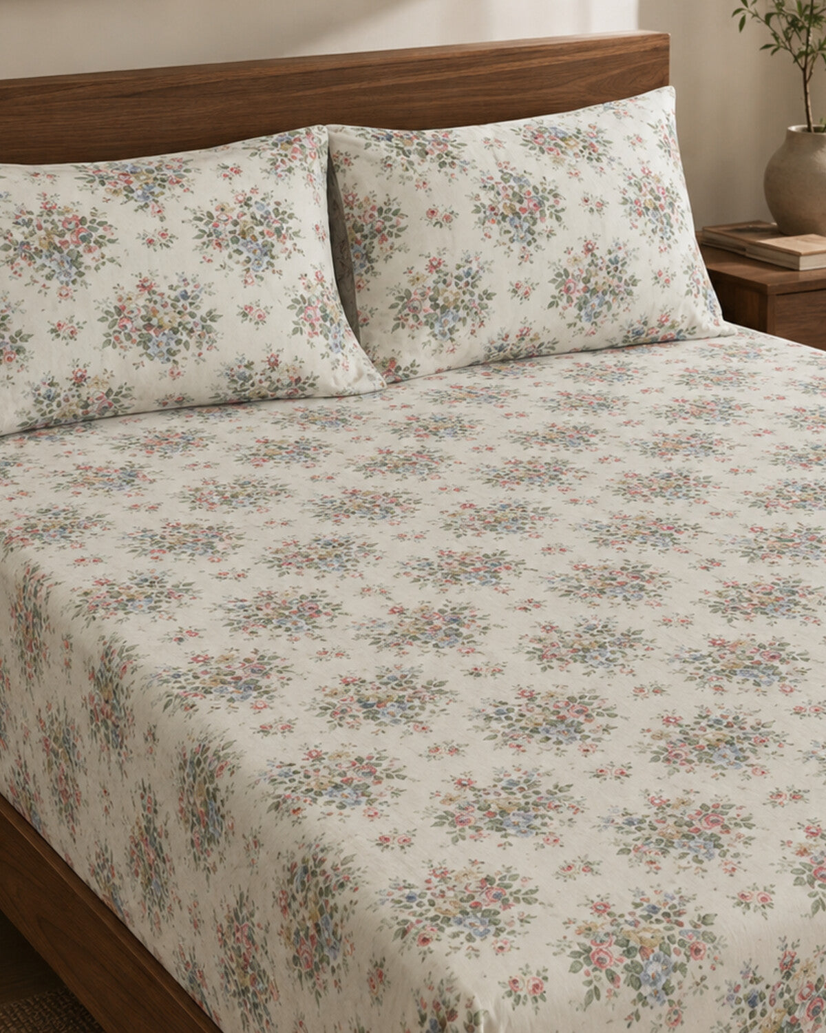 Ivory Bouquet Cotton Bedsheet Set – 3 Piece – pattern detail