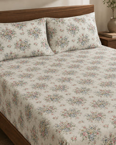 Ivory Bouquet Cotton Bedsheet Set – 3 Piece – pattern detail
