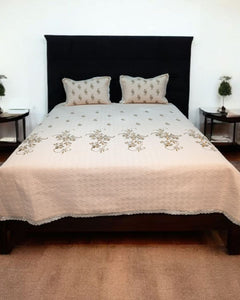 Ivory Sprig Embroidered Cotton Bedspread Set – 3 Piece – room view