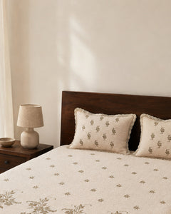Ivory Sprig Embroidered Cotton Bedspread Set – 3 Piece – pillow detail