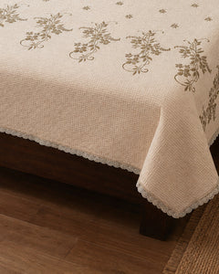 Ivory Sprig Embroidered Cotton Bedspread Set – 3 Piece – border and fabric detail