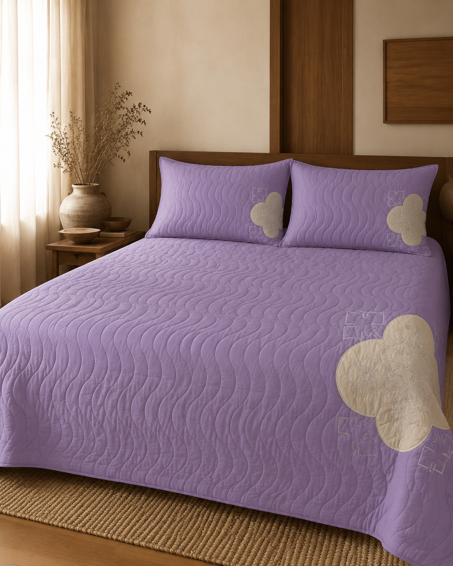 Lavender Clover China Cotton Bedspread Set – 3 Piece – lifestyle hero