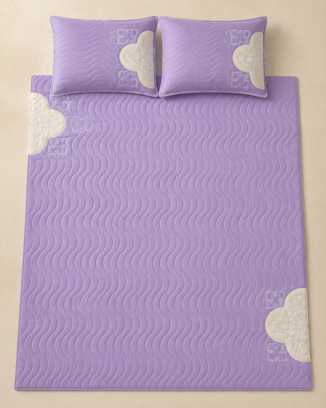 Lavender Clover China Cotton Bedspread Set – 3 Piece – overhead view