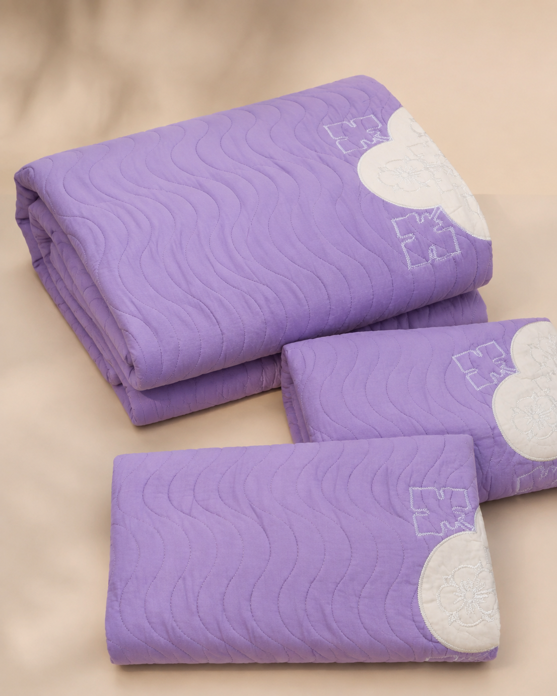 Lavender Clover China Cotton Bedspread Set – 3 Piece – folded set