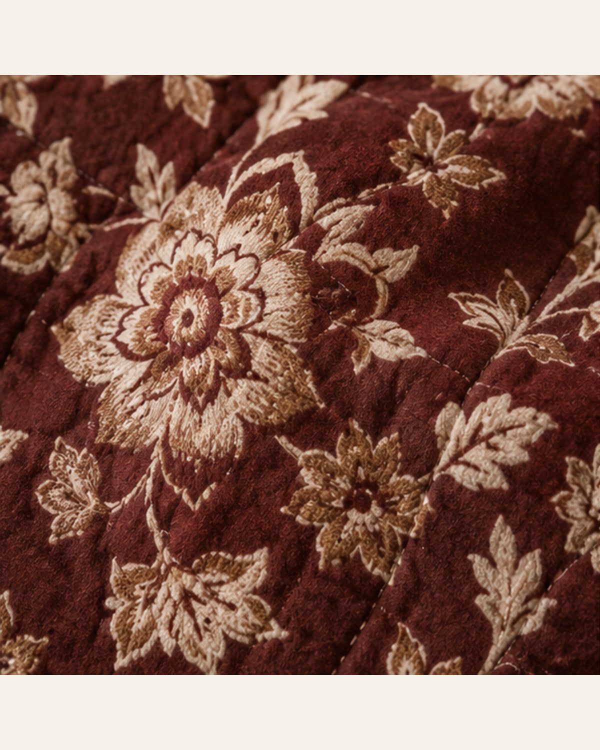 BIN-VJ-FLR-MAROON bedding material and pattern detail
