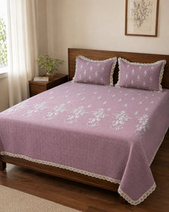 Mauve Vine Embroidered Cotton Bedspread Set – 3 Piece – hero view