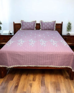 Mauve Vine Embroidered Cotton Bedspread Set – 3 Piece – room view