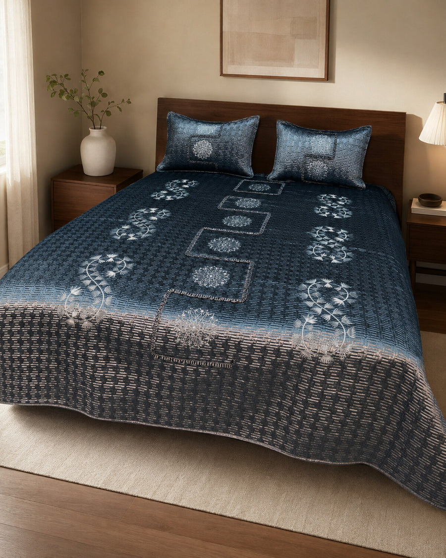 Midnight Frost Embroidered Velvet Bedspread Set – 3 Piece – hero view