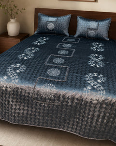 Midnight Frost Embroidered Velvet Bedspread Set – 3 Piece – pattern detail