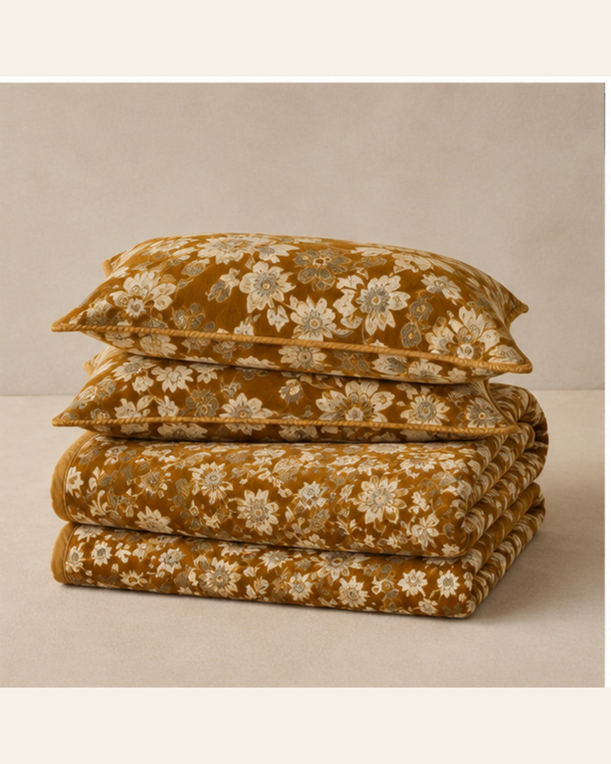 BIN-VJ-FLR-MUSTARD bedding folded set