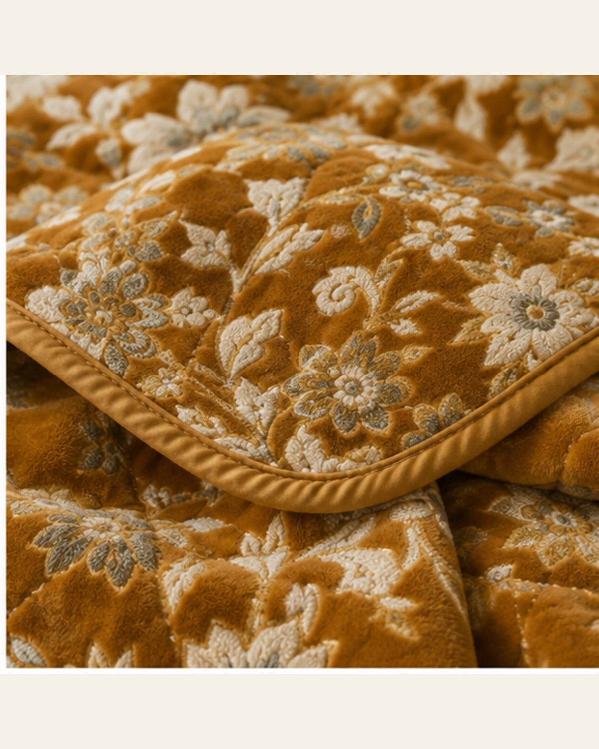 BIN-VJ-FLR-MUSTARD bedding material and pattern detail
