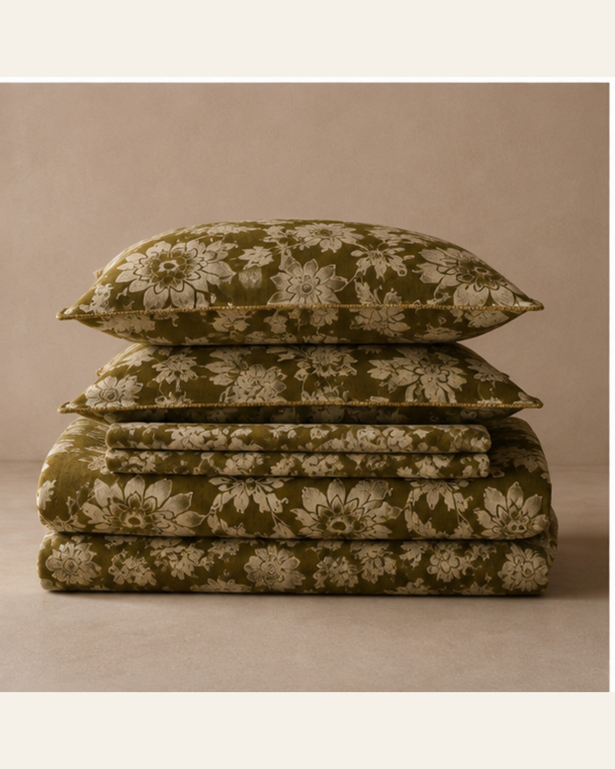 BIN-VJ-FLR-OLIVE bedding folded set