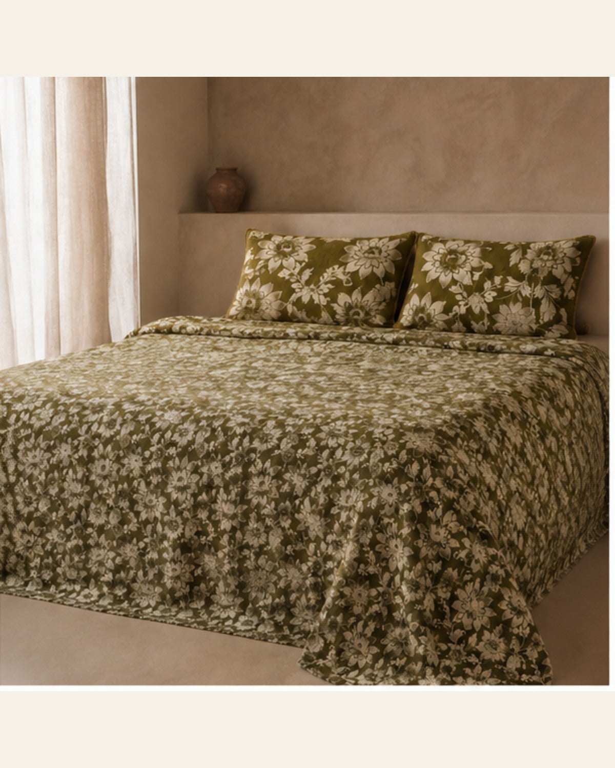 BIN-VJ-FLR-OLIVE bedding lifestyle side view