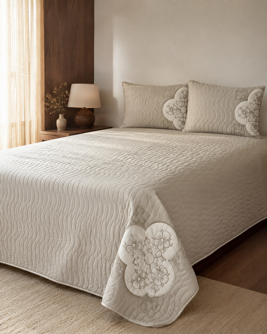 Pearl Ivory Clover China Cotton Bedspread Set – 3 Piece – lifestyle hero