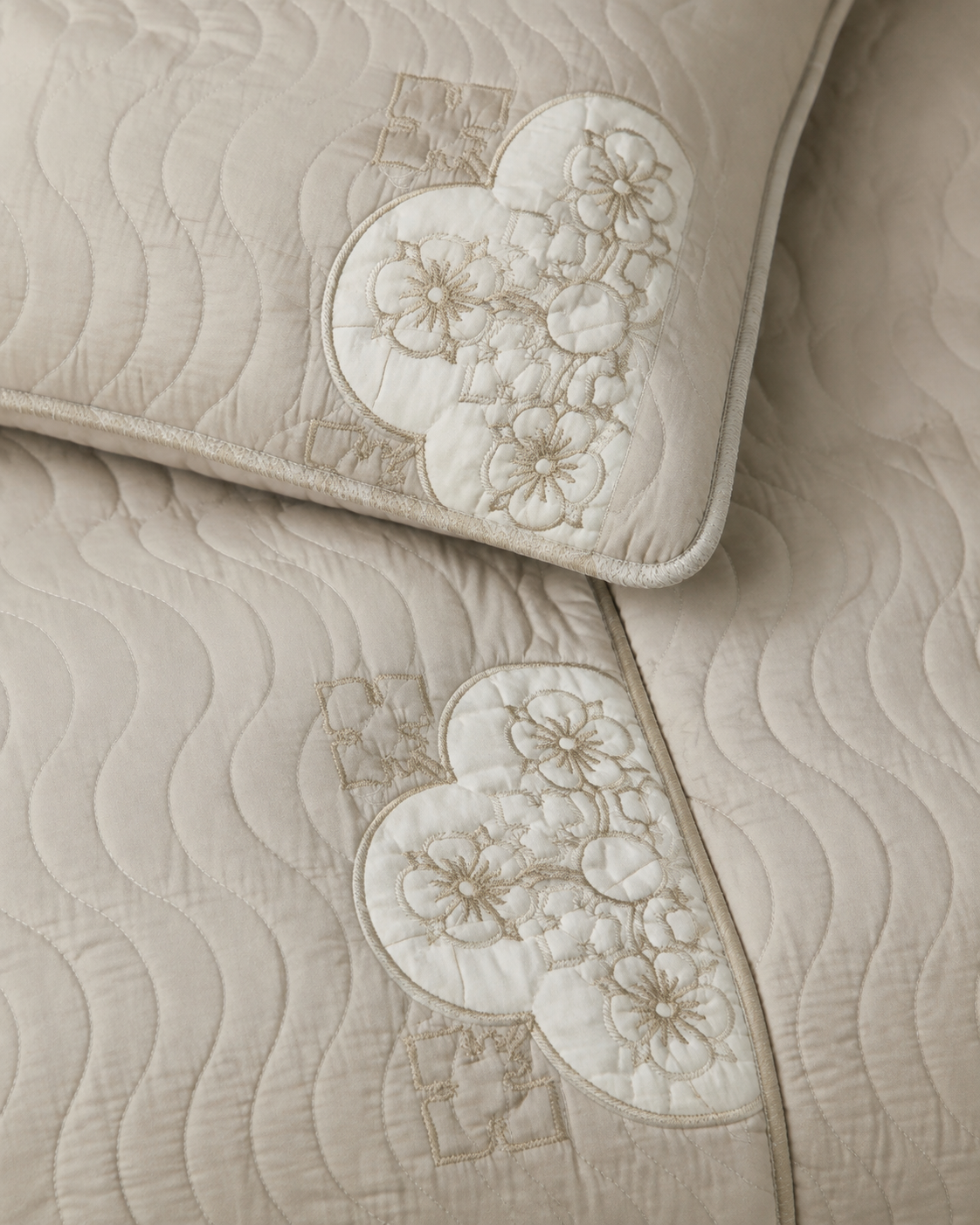 Pearl Ivory Clover China Cotton Bedspread Set – 3 Piece – fabric detail