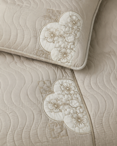 Pearl Ivory Clover China Cotton Bedspread Set – 3 Piece – fabric detail