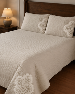 Pearl Ivory Clover China Cotton Bedspread Set – 3 Piece – side-angle lifestyle