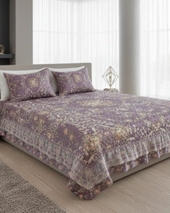 Plum Paisley Printed Silk Bedspread Set – 3 Piece – room view