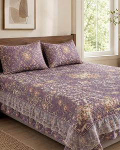 Plum Paisley Printed Silk Bedspread Set – 3 Piece – pattern detail