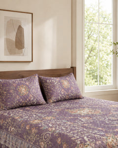 Plum Paisley Printed Silk Bedspread Set – 3 Piece – pillow detail