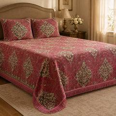 Rose Imperial Medallion Velvet Jacquard Bedsheet Set – 4 Piece — foot-corner drape angle