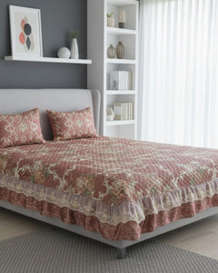 Rosewood Damask Printed Silk Bedspread Set – 3 Piece – room view