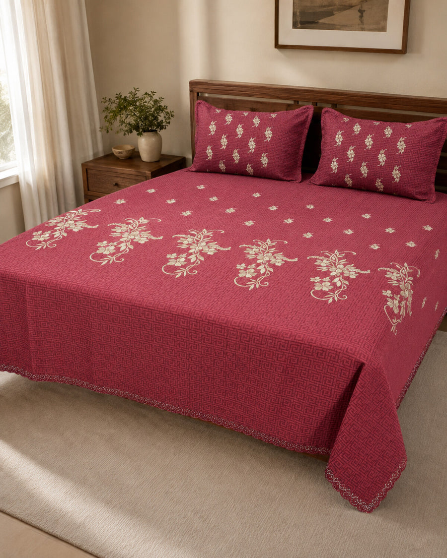 Ruby Garden Embroidered Cotton Bedspread Set – 3 Piece – hero view