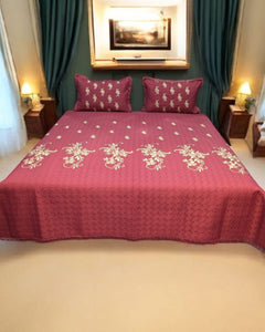 Ruby Garden Embroidered Cotton Bedspread Set – 3 Piece – room view