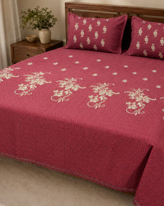 Ruby Garden Embroidered Cotton Bedspread Set – 3 Piece – pattern detail