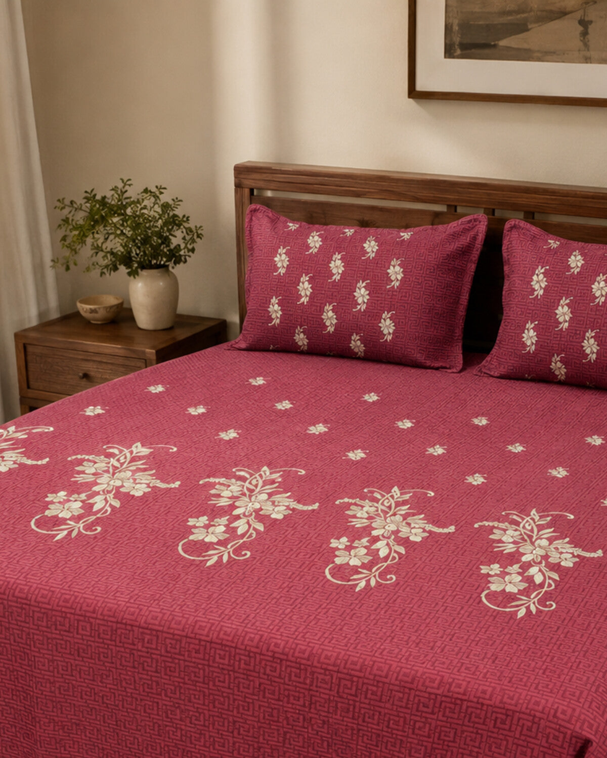 Ruby Garden Embroidered Cotton Bedspread Set – 3 Piece – pillow detail