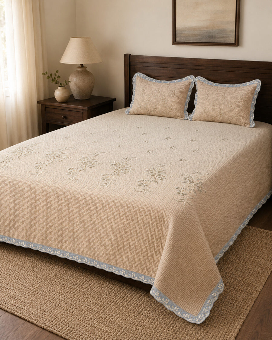 Sand Blossom Embroidered Cotton Bedspread Set – 3 Piece – hero view