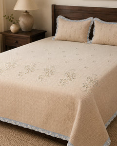 Sand Blossom Embroidered Cotton Bedspread Set – 3 Piece – pattern detail