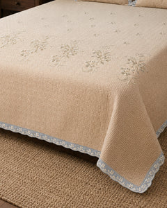 Sand Blossom Embroidered Cotton Bedspread Set – 3 Piece – border and fabric detail