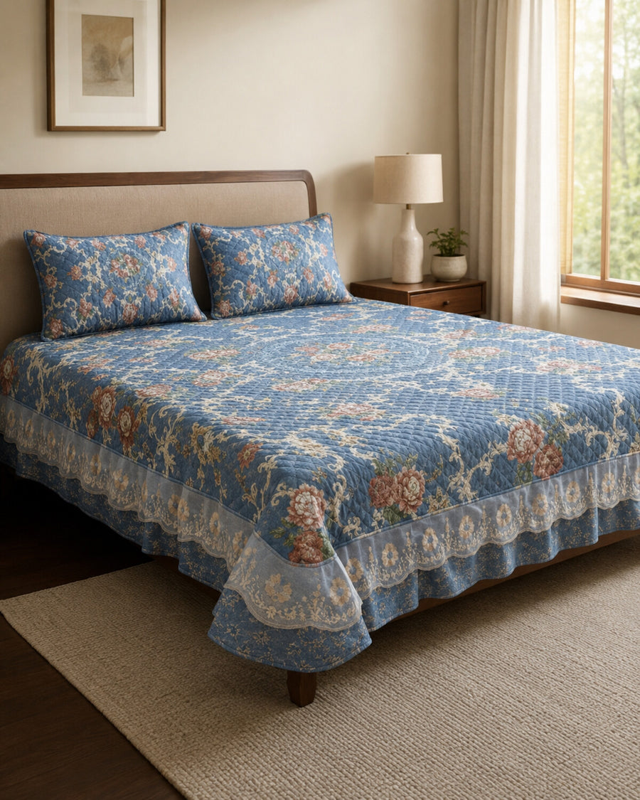 Sapphire Garden Printed Silk Bedspread Set – 3 Piece – hero view