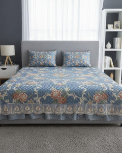Sapphire Garden Printed Silk Bedspread Set – 3 Piece – room view