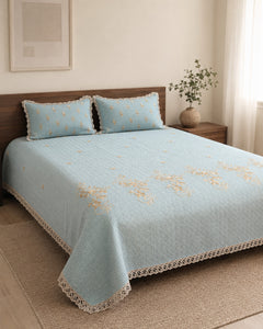 Sky Marigold Embroidered Cotton Bedspread Set – 3 Piece – hero view