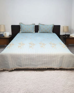 Sky Marigold Embroidered Cotton Bedspread Set – 3 Piece – room view