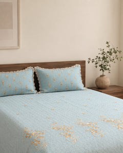 Sky Marigold Embroidered Cotton Bedspread Set – 3 Piece – pillow detail