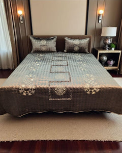 Smoky Taupe Embroidered Velvet Bedspread Set – 3 Piece – room view
