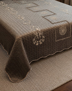 Smoky Taupe Embroidered Velvet Bedspread Set – 3 Piece – border and fabric detail