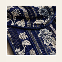Royal Blue Botanical Stripe Velvet Jacquard Bedsheet Set – 4 Piece — velvet jacquard detail