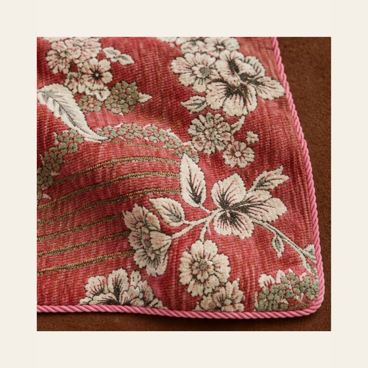 Coral Rose Botanical Stripe Velvet Jacquard Bedsheet Set – 4 Piece — velvet jacquard detail