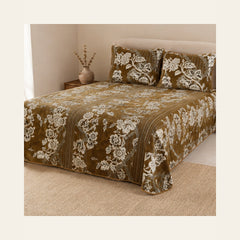 Antique Gold Botanical Stripe Velvet Jacquard Bedsheet Set – 4 Piece — lifestyle hero
