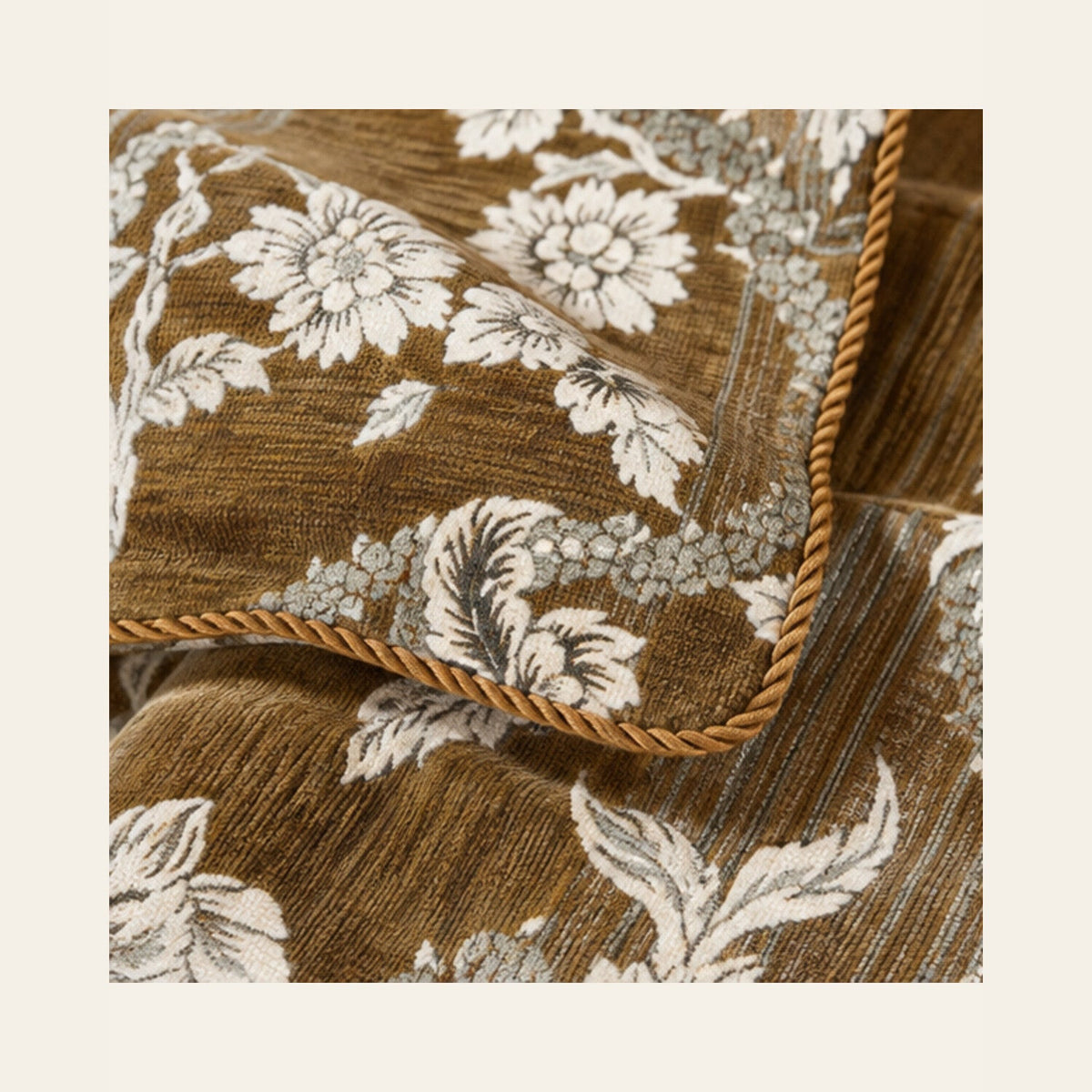 Antique Gold Botanical Stripe Velvet Jacquard Bedsheet Set – 4 Piece — velvet jacquard detail