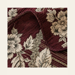 Wine Maroon Botanical Stripe Velvet Jacquard Bedsheet Set – 4 Piece — velvet jacquard detail