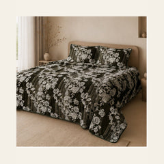 Dark Olive Botanical Stripe Velvet Jacquard Bedsheet Set – 4 Piece — lifestyle hero