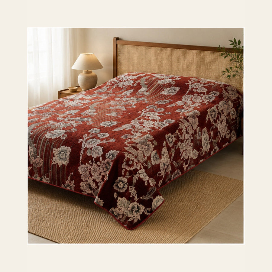 Rust Red Botanical Stripe Velvet Jacquard Bedsheet Set – 4 Piece — lifestyle hero