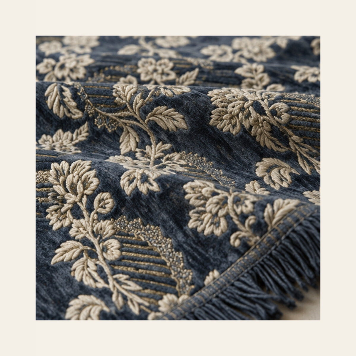 Slate Blue Botanical Stripe Velvet Jacquard Bedsheet Set – 4 Piece — velvet jacquard detail