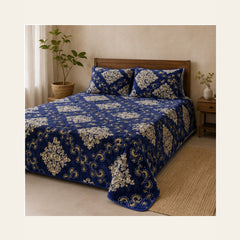 Royal Blue Imperial Medallion Velvet Jacquard Bedsheet Set – 4 Piece — lifestyle hero